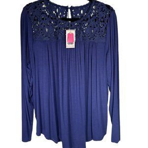 Philosophy NWT Lace Long Sleeve Navy Top Sz. XL